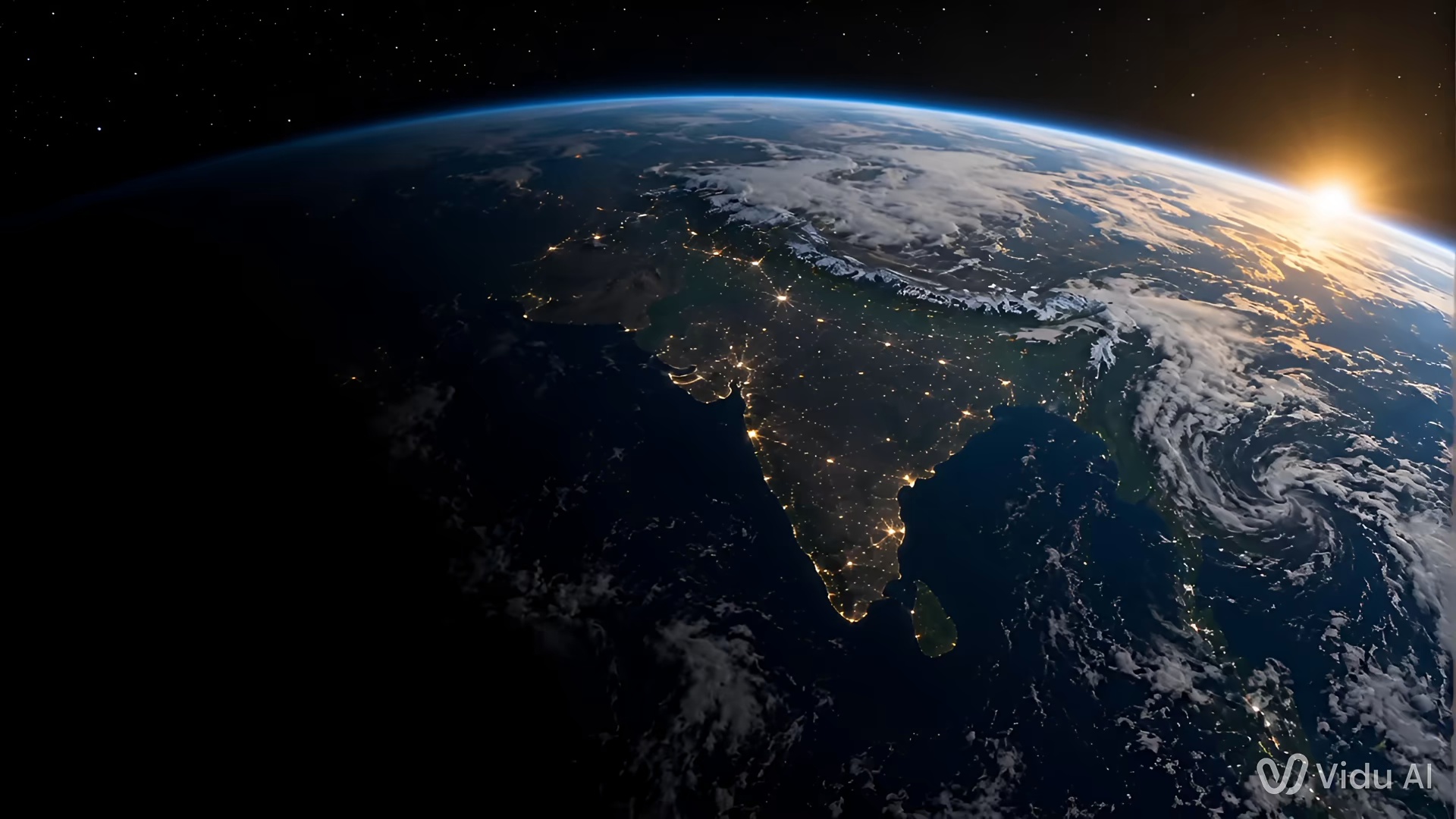 Sunrise over Earth and the golden lights of India